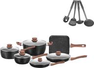 🍳 tudaidasiy 14-piece nonstick cookware set with granite coating and handmade wooden brown handle - premium kitchen cookware set, dishwasher and stove safe (black) logo