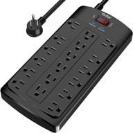 yintar surge protector power strip with 18 ac outlets, 8 ft 🔌 extension cord, flat plug (1875w/15a), home office dorm essentials, 2100 joules, etl listed, black logo