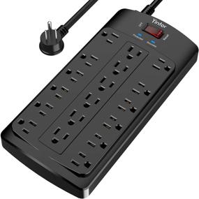 img 4 attached to Yintar Surge Protector Power Strip with 18 AC Outlets, 8 Ft 🔌 Extension Cord, Flat Plug (1875W/15A), Home Office Dorm Essentials, 2100 Joules, ETL Listed, Black