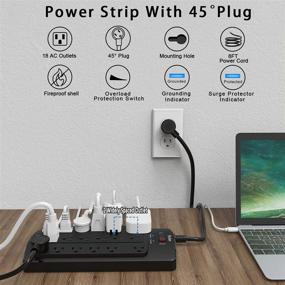 img 3 attached to Yintar Surge Protector Power Strip with 18 AC Outlets, 8 Ft 🔌 Extension Cord, Flat Plug (1875W/15A), Home Office Dorm Essentials, 2100 Joules, ETL Listed, Black