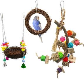 img 4 attached to All-Natural Wood Bird Parrot Toys: Perfect for Small Parakeets, 🦜 Budgies, Macaws, Conures, Finches, Love Birds - Chew, Climb, Swing, and more!