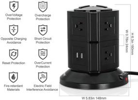 img 3 attached to SAFEMORE Power Strip Tower with 6 Outlets and 4 USB Ports, 6.5ft Cord, 1050J Surge Protector, Overload Protection, Widely Spaced Outlets Tower Socket for Office (Black)