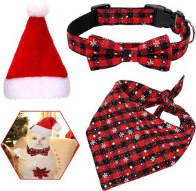 img 4 attached to 🐾 Stylish Frienda Christmas Plaid Dog Collars with Bow Tie & Pet Hats: A Perfect Costume Set for Cats, Dogs & Pets