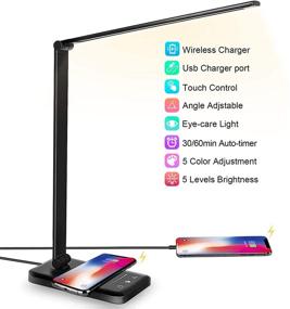 img 4 attached to 🌟 10 Brightness Level LED Desk Lamp with Wireless Charger, USB Charging Port, 5 Lighting Modes, Dimmable Eye-Caring Reading Light for Home and Office, Touch Control, Auto Timer
