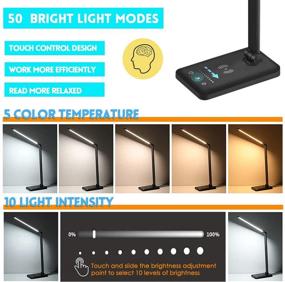 img 3 attached to 🌟 10 Brightness Level LED Desk Lamp with Wireless Charger, USB Charging Port, 5 Lighting Modes, Dimmable Eye-Caring Reading Light for Home and Office, Touch Control, Auto Timer