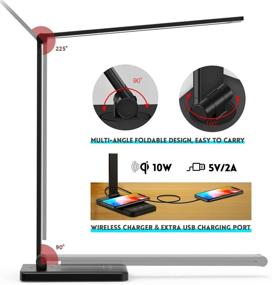 img 2 attached to 🌟 10 Brightness Level LED Desk Lamp with Wireless Charger, USB Charging Port, 5 Lighting Modes, Dimmable Eye-Caring Reading Light for Home and Office, Touch Control, Auto Timer