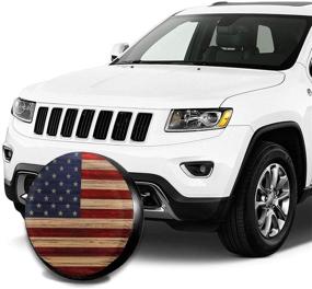 img 1 attached to 🚗 14 Inch Waterproof Dust-Proof UV Sun Wheel Tire Cover - Reclaimed Wood American Flag Design for Jeep, Trailer, RV, SUV, and More Vehicles