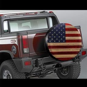 img 3 attached to 🚗 14 Inch Waterproof Dust-Proof UV Sun Wheel Tire Cover - Reclaimed Wood American Flag Design for Jeep, Trailer, RV, SUV, and More Vehicles