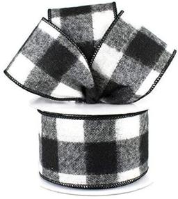 img 3 attached to 🖤 Fuzzy Large Check Plaid Wired Edge Ribbon, 2.5 Inches x 10 Yards - Black and White