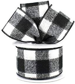 img 4 attached to 🖤 Fuzzy Large Check Plaid Wired Edge Ribbon, 2.5 Inches x 10 Yards - Black and White