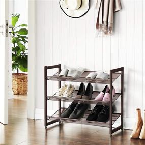 img 3 attached to 👠 SONGMICS 3-Tier Shoe Rack Storage: Metal Mesh, Stackable Shoe Shelf Stand for 9-12 Pairs, Bronze ULMR03A