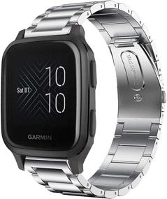 img 4 attached to 📿 YOUkei Stainless Steel Metal Replacement Strap Bracelet for Garmin Venu Sq Smartwatch - Silver
