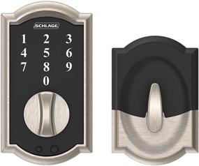 img 1 attached to 🔒 Schlage BE375 CAM 619 Сенсорный замок для входной двери без ключа Camelot Deadbolt, электронный, сатиновая никель - набор из 1 штуки