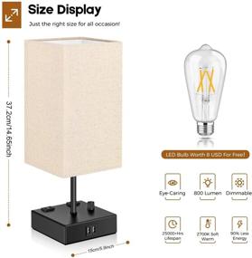 img 1 attached to 🌙 Enhanced USB Bedside Table Lamp Set: Dimmable with 2 USB Ports, AC Outlets, and Modern Design - Perfect for Bedroom & Living Room Decor, Includes Bulbs