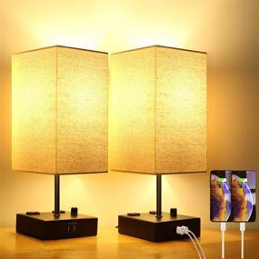 img 4 attached to 🌙 Enhanced USB Bedside Table Lamp Set: Dimmable with 2 USB Ports, AC Outlets, and Modern Design - Perfect for Bedroom & Living Room Decor, Includes Bulbs