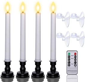 img 4 attached to 🕯️ 4pcs LED Flameless Flickering Window Candles with Remote Timer, Candle Holders, and Suction Cups – Ymenow Battery Operated LED Taper Candles for Home Party Christmas Décor in Warm White