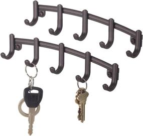 img 4 attached to 🔑 mDesign Wall Mount Key Ring Holder Small Hook Rack - Organize Your Entryway, Mudroom, Hallway, Kitchen, and Office - Holds Keys, Keychain, Purse, and Wristlets - 9" Wide, 2 Pack - Bronze