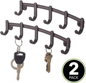 img 3 attached to 🔑 mDesign Wall Mount Key Ring Holder Small Hook Rack - Organize Your Entryway, Mudroom, Hallway, Kitchen, and Office - Holds Keys, Keychain, Purse, and Wristlets - 9" Wide, 2 Pack - Bronze