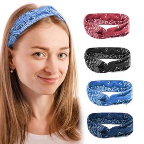 img 4 attached to Stylish 4-Pack: Boho Headbands for Women - Vintage Floral Design, Stretchy & Knotted Hairbands