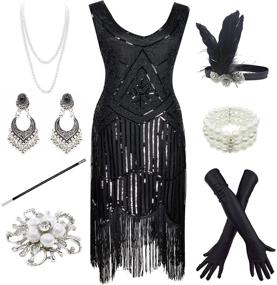 img 4 attached to 👗 Plus Size Flapper Dress with Fringed Paisley Pattern, Inspired by 1920s Gatsby Style - Comes with Complete Set of 20s Accessories