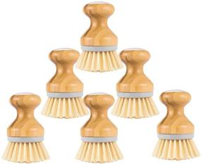 img 4 attached to 🧼 Umikk 6PCS Bamboo Round Mini Palm Scrub Brush Set - Ideal for Cast Iron Skillet, Kitchen Sink, Bathroom, Household Cleaning - Pot Brushes, Dish Scrubbers