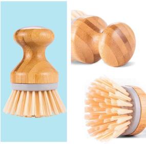 img 2 attached to 🧼 Umikk 6PCS Bamboo Round Mini Palm Scrub Brush Set - Ideal for Cast Iron Skillet, Kitchen Sink, Bathroom, Household Cleaning - Pot Brushes, Dish Scrubbers