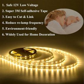 img 3 attached to JUNWEN 16.4ft Warm White LED Strip Light - Dimmable Soft LED 🌟 Lights Tape, Flexible Undercabinet Lighting for Bedroom, Includes 2A UL Listed Power Supply