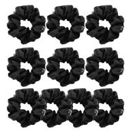 👱 set of 10 black satin hair scrunchies: elastic hair bands ties for women and girls - fashionable hair accessories logo