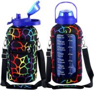 💧 rogisi large 1 gallon water bottle with carrier sleeve & strap | 128 oz motivational water bottles with straw & time marker | leakproof bpa free sports gallon jug with handle логотип