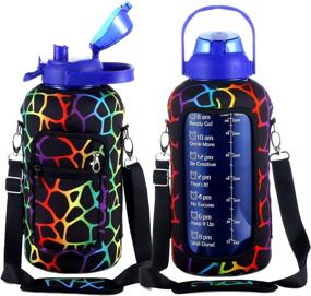 img 4 attached to 💧 Rogisi Large 1 Gallon Water Bottle with Carrier Sleeve & Strap | 128 OZ Motivational Water Bottles with Straw & Time Marker | Leakproof BPA Free Sports Gallon Jug with Handle