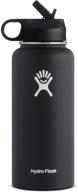 💧 stay hydrated in style: hydro flask 32-ounce wide mouth water bottle with straw lid in black logo