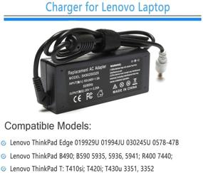 img 1 attached to 💻 65W Laptop Charger AC Adapter for Lenovo Thinkpad E545 T530 T61 X140e X230; Edge 15 E430 E520 E530 E535; SL500 SL510 T430u T520 X120e X130e X131e X200 X201 X220 X230t X300 X60 S230u Twist - Power Cord Included