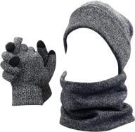 🧣 stay cozy and connected with men's winter 3-piece set: scarf, skull beanie hat, cap with touch screen gloves mittens logo