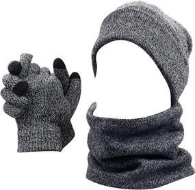 img 4 attached to 🧣 Stay Cozy and Connected with Men's Winter 3-Piece Set: Scarf, Skull Beanie Hat, Cap with Touch Screen Gloves Mittens