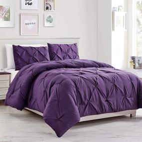 img 3 attached to 🛏️ WPM Microfiber Comforter Set: Pinch Pleat Pintuck Down Alternative Bedding in Dark Purple - All Season Queen Size - Perfect Bedroom Decor - JN1
