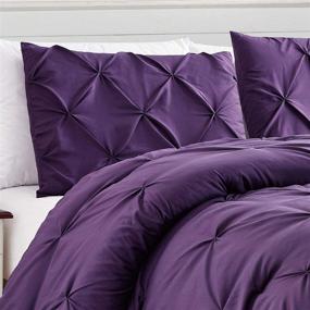 img 2 attached to 🛏️ WPM Microfiber Comforter Set: Pinch Pleat Pintuck Down Alternative Bedding in Dark Purple - All Season Queen Size - Perfect Bedroom Decor - JN1