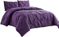 🛏️ wpm microfiber comforter set: pinch pleat pintuck down alternative bedding in dark purple - all season queen size - perfect bedroom decor - jn1 logo