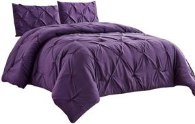 img 4 attached to 🛏️ WPM Microfiber Comforter Set: Pinch Pleat Pintuck Down Alternative Bedding in Dark Purple - All Season Queen Size - Perfect Bedroom Decor - JN1
