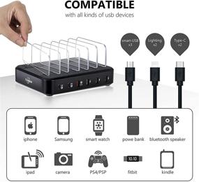 img 2 attached to 🔌 TZONOO 2PD Charging Station: 84W 6-Port Fast Multi-Charger with Power Switch - Organize and Charge Multiple Devices Simultaneously! (Black, 6 Mixed Cables Included)