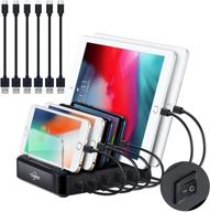 🔌 tzonoo 2pd charging station: 84w 6-port fast multi-charger with power switch - organize and charge multiple devices simultaneously! (black, 6 mixed cables included) logo