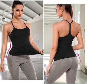 img 1 attached to 👚 REYEOGO Women's Workout Tank Top with Built-in Shelf Bra - Y Racerback Yoga Shirt, Spaghetti Strap Camisole for Sports and Athletic Vest