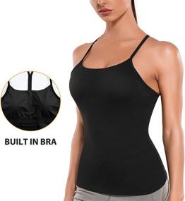 img 2 attached to 👚 REYEOGO Women's Workout Tank Top with Built-in Shelf Bra - Y Racerback Yoga Shirt, Spaghetti Strap Camisole for Sports and Athletic Vest