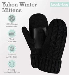 img 2 attached to 🧤 Women's Thick Cable Knit Fleece Lined Winter Mittens - Warm Chunky Black Snow Gloves for Cold Weather