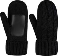 🧤 women's thick cable knit fleece lined winter mittens - warm chunky black snow gloves for cold weather логотип