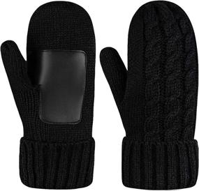 img 4 attached to 🧤 Women's Thick Cable Knit Fleece Lined Winter Mittens - Warm Chunky Black Snow Gloves for Cold Weather