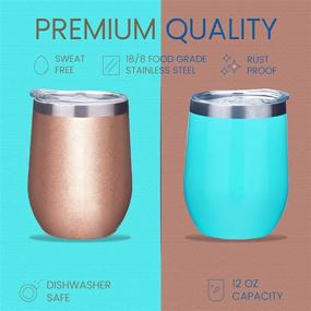 img 3 attached to 🍷 Global Taste Wine Glass Tumbler with Lid and Straw - 12 oz Triple Vacuum Insulated Stainless Steel Stemless Wine Glasses, 2 Pack Travel Tumbler Cup for Coffee, Cocktails (Rose Gold & Light Blue): Perfectly Portable Wine Enjoyment