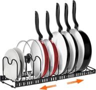 🍳 adjustable expandable pot and pan organizer rack - ahnr kitchen cabinet pantry bakeware holder for 10+ pans and lids, with 10 customizable compartments (black) логотип