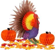 🦃 yosager 3-pack thanksgiving table decorations: tissue turkey and pumpkin with 50 pcs artificial maple leaves, honeycomb decor - thanksgiving centerpiece party supply for table accessory and décor логотип