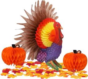 img 4 attached to 🦃 Yosager 3-Pack Thanksgiving Table Decorations: Tissue Turkey and Pumpkin with 50 Pcs Artificial Maple Leaves, Honeycomb Decor - Thanksgiving Centerpiece Party Supply for Table Accessory and Décor