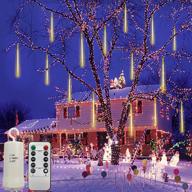 🔋 battery powered led meteor shower rain lights with remote timer - waterproof 30cm 8 tubes cascading icicle snowfall raindrop lights for outdoor wedding holiday christmas decorations in warm white logo